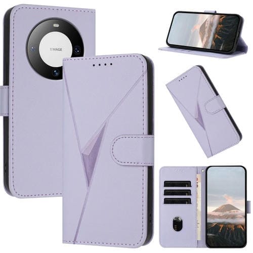 Funda de Cuero con Cierre de Hebilla y Diseño Triangular para Huawei Mate 60 (Morado Claro)