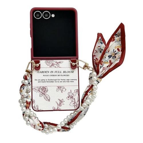Funda para Samsung Galaxy Z Flip7 5G con diseño de flores y pulsera tipo bufanda (rosa)