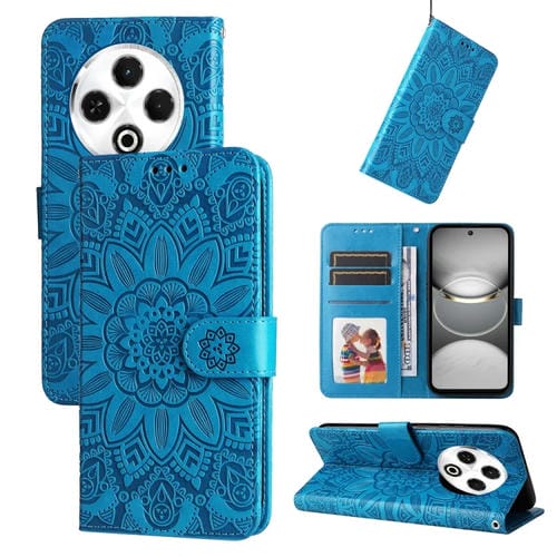 Funda de Piel con Relieve de Girasol para Tecno Spark 30 4G (Azul)