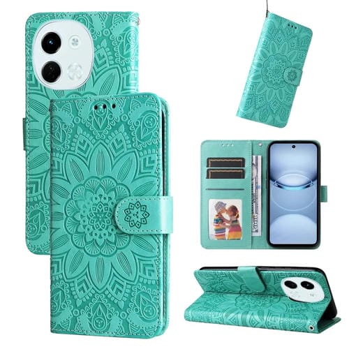 Funda de Piel con Relieve de Girasol para Tecno Spark 30 5G y Pova 6 Neo 5G (Verde)