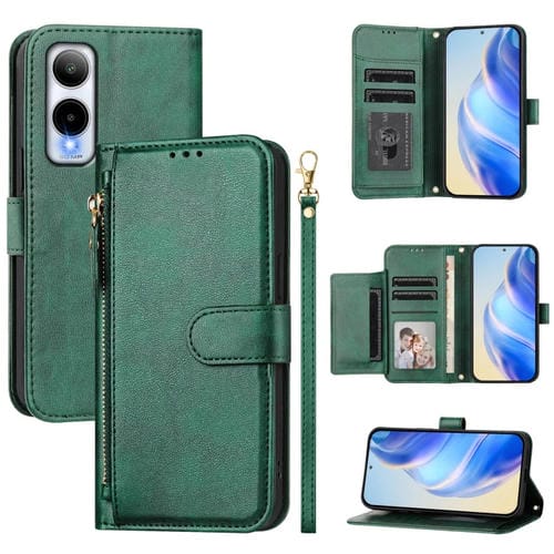 Funda de Cuero con Cremallera y Ranuras para Tarjetas para Cricket Icon 6 (Verde)