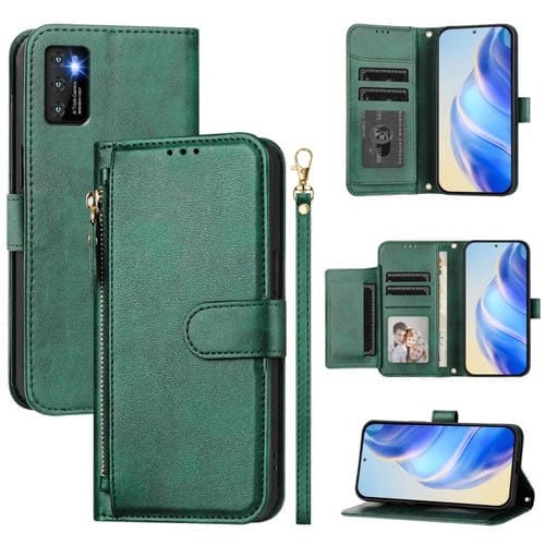 Funda de Cuero para Cubot P50 con Cremallera y Ranuras para Tarjetas (Verde)