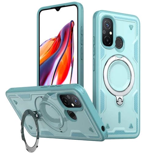 Funda híbrida de TPU con soporte de anillo MagSafe para Redmi 12C 4G (azul claro)