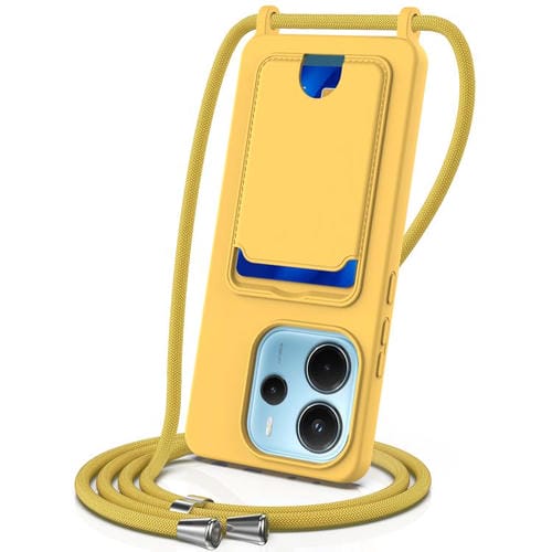 Funda de silicona líquida de color sólido con cordón para Redmi Note 14 4G (163,25 mm) con tarjetero integrado (amarillo)