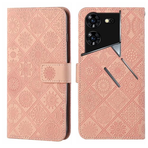 Funda de Cuero para Tecno Pova 5 Pro con Patrón en Relieve Étnico (Rosa)
