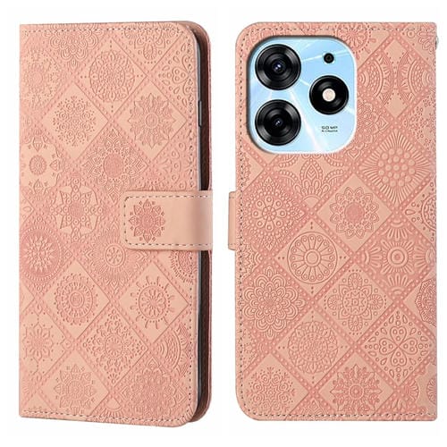 Funda de Cuero para Tecno Spark 10 Pro con Patrón Étnico en Relieve (Rosa)