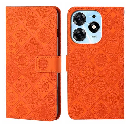 Funda de Cuero para Tecno Spark 10 Pro con Patrón En Relieve Étnico (Naranja)