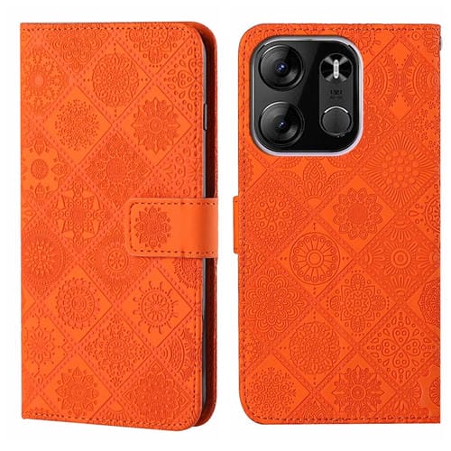 Funda Cuero Patrón Relieve Étnico Tecno Spark Go 2023 (Naranja)