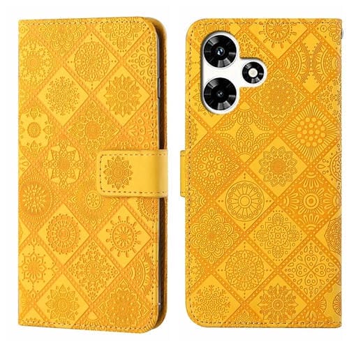 Funda de Cuero con Patrón en Relieve Estilo Étnico para Infinix Hot 30 4G (Amarillo)