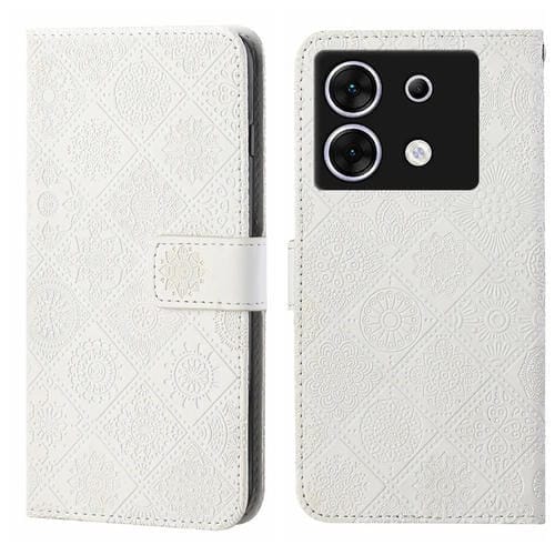 Funda de Cuero con Patrón en Relieve Estilo Étnico para Infinix Zero 30 5G (Blanca)