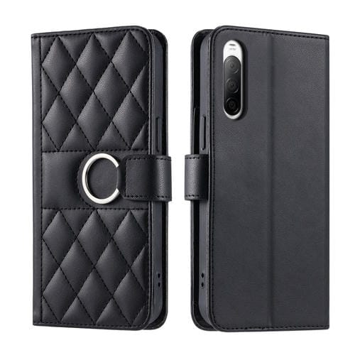 Funda de Cuero con Hebilla de Anillo para Sony Xperia 10 Iv (Negra)