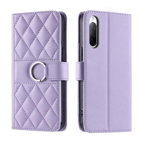 Funda de Cuero para Sony Xperia 10 V con Hebilla de Anillo Rombo (Morado)