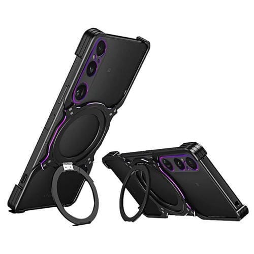 Funda metálica con soporte MagSafe sin bordes y brazo mecánico para Sony Xperia 1 VI (negro y morado)