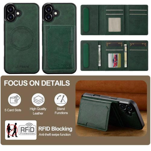 Funda para iPhone 17 LC.IMEEKE L5 con tarjetero RFID desmontable y Magsafe (verde)