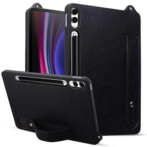 Funda de Piel Sintética Samsung Galaxy Tab S10+ S9+ S8+ Parte Trasera TPU Correa Muñeca (Negra)