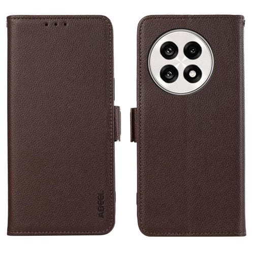 Funda de Cuero con Patrón de Lichi y Cierre Magnético para OnePlus Ace 5 Pro/Ace 5 Abeel (Marrón)