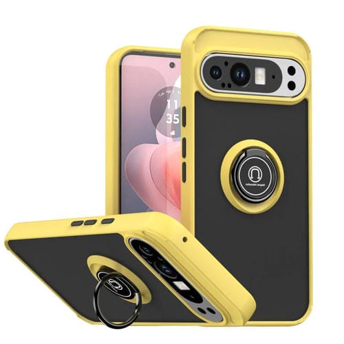 Funda de TPU + PC con anillo para Google Pixel 9 Pro XL Q Shadow 1 Series (amarilla)