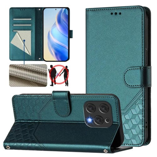 Funda de Cuero Rfid con Relieve en Panal para Doogee N55 Plus (Verde Pavo Real)
