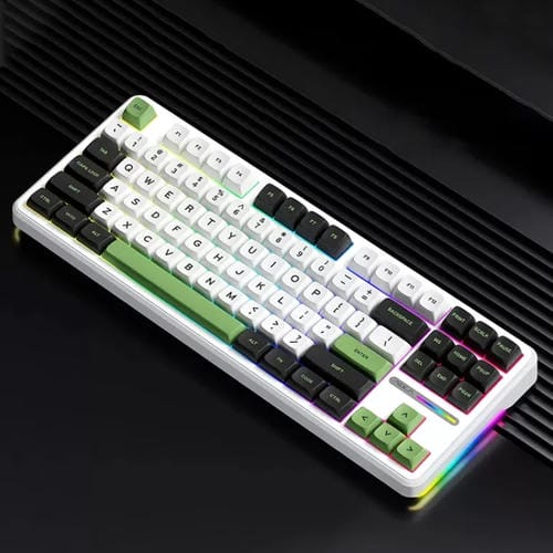 Teclado Mecánico Aula F87 de 87 Teclas con Cable, 2,4 G y Bluetooth, RGB Personalizado (Blanco, Negro y Verde)