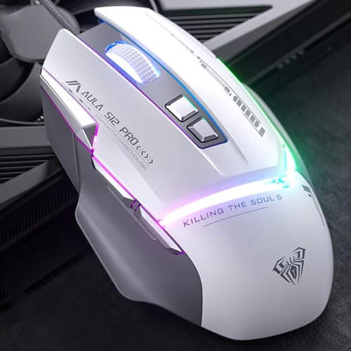 Ratón para Juegos Aula S12 Pro con Cable RGB de 12800 Dpi (Blanco)