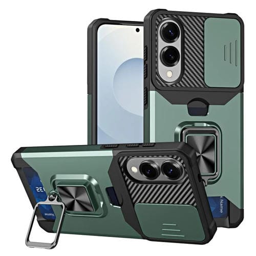 Funda de PC y TPU para Samsung Galaxy S25 Edge 5G con ranura para tarjeta y protector de cámara (verde oscuro)