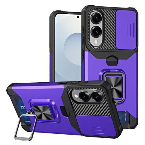 Funda de PC y TPU para Samsung Galaxy S25 Edge 5G con ranura para tarjeta y protector de cámara (morado)