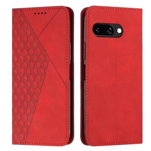 Funda de Cuero Magnética para Google Pixel 9A con Diseño de Empalme de Diamantes (Rojo)