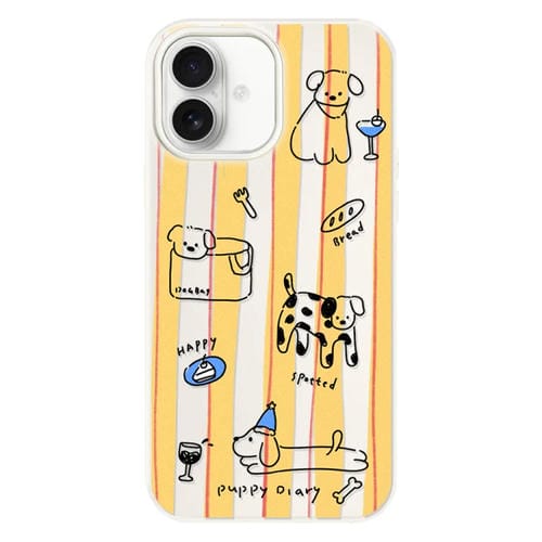 Funda híbrida TPU y PC iPhone 16 Línea de Dos Colores Perro Blanco