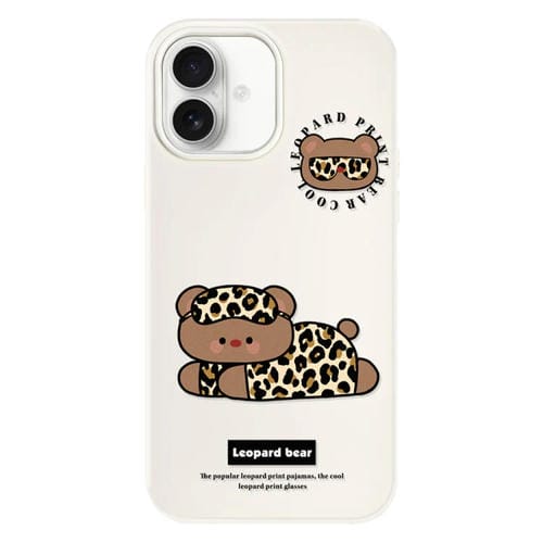 Funda híbrida TPU y Policarbonato iPhone 16 Tacto Sedoso (Oso Leopardo Blanco)