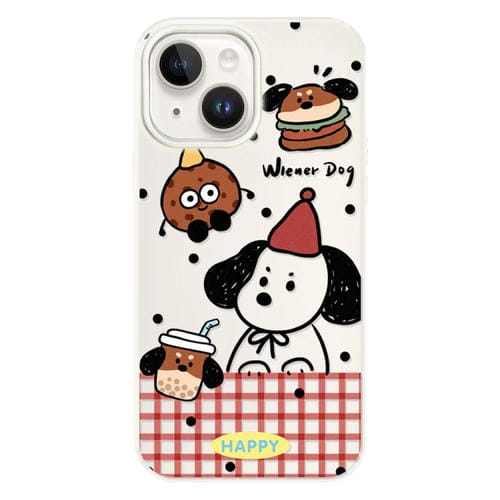 Funda híbrida TPU y Policarbonato iPhone 14 Plus Tacto Sedoso (Beige) Diseño Hamburguesa y Perro Salchicha