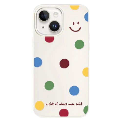 Funda híbrida TPU y PC iPhone 14 Tacto Sedoso (Sonrisa de Lunares En Blanco)