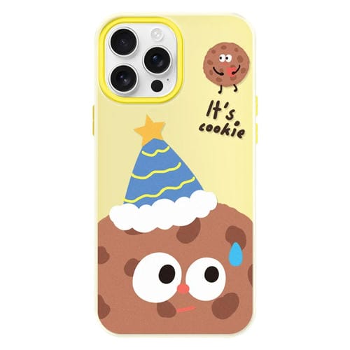 Funda híbrida TPU y PC para iPhone 14 Pro con tacto agradable (Celebration Cookies Yellow)