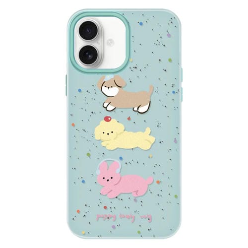 Funda híbrida TPU y PC iPhone 16 Tacto Sedoso y Gelatinoso (Tres Cachorros Verde Claro)