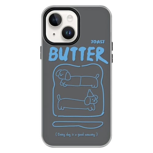 Funda híbrida TPU y PC iPhone 14 Bread Line Dog Función protección (Negra)