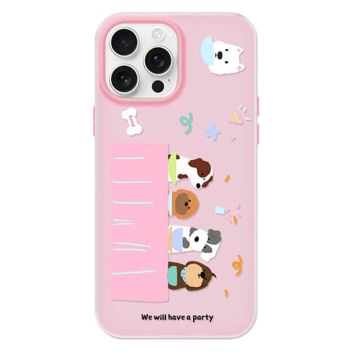 Funda híbrida TPU y Policarbonato para iPhone 13 Pro Max (Rosa Fiesta de Perros)