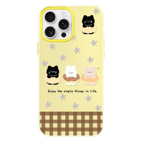 Funda híbrida TPU y PC para iPhone 14 Pro Max con tacto agradable (Amarillo Estrella Animal)