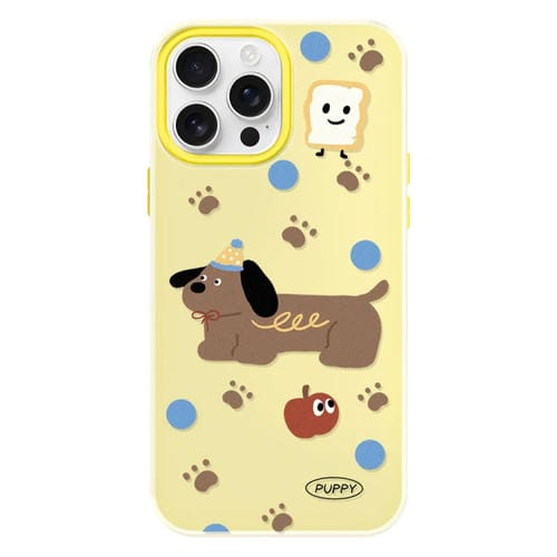 Funda híbrida TPU y PC iPhone 13 Pro Max protección marrón cachorro amarillo