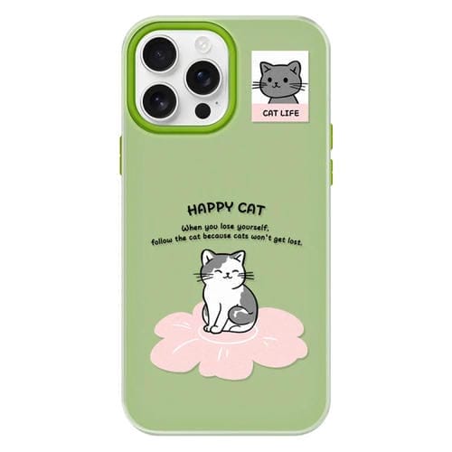 Funda híbrida TPU y PC iPhone 13 Pro Max Tacto Sedoso (Happy Cat Green)