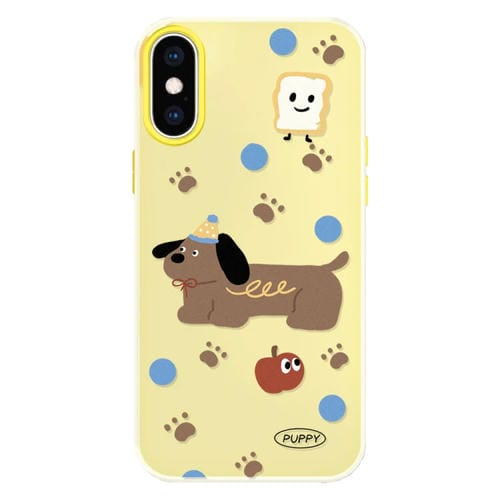 Funda híbrida TPU Policarbonato iPhone X/Xs Tacto sedoso (Marrón Cachorro Amarillo)