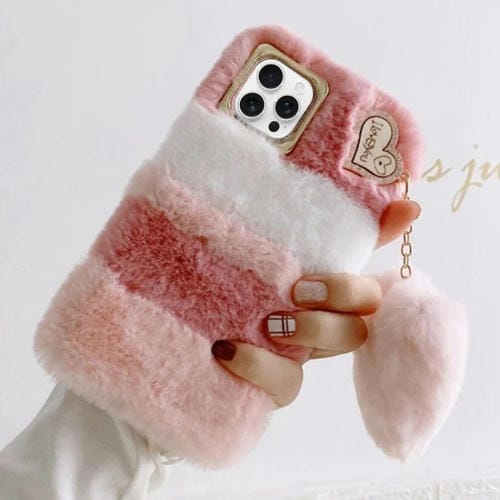 Funda de Silicona con Colgante y Diseño de Flores de Diamantes Dorados para iPhone 15 Pro (Rosa y Blanco)