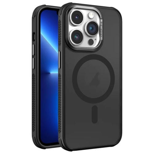 Estuche para Teléfono Magsafe iPhone 13 Pro Marco Metal Esmerilado Piel Enfriamiento Lateral (Negro)