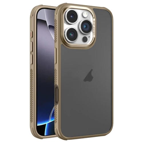 Estuche para Teléfono iPhone 16 Pro Max Marco de Lente Metal Esmerilado Sensación de Piel Enfriamiento Lateral (Dorado)