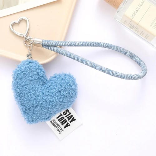 Llavero de Peluche con Forma de Corazón para Teléfono Móvil (Azul)