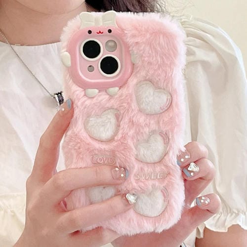 Funda de Teléfono TPU Felpa Bordada iPhone 14 Plus (Corazón de Amor Blanco)