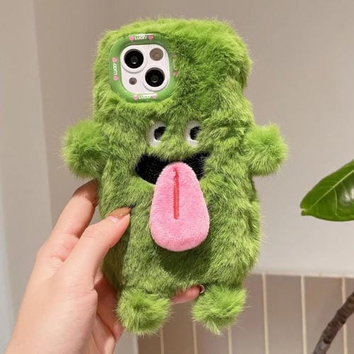 Funda para Teléfono iPhone 15 Diseño de Monstruo Lengua Larga Magnética 3D (Verde)