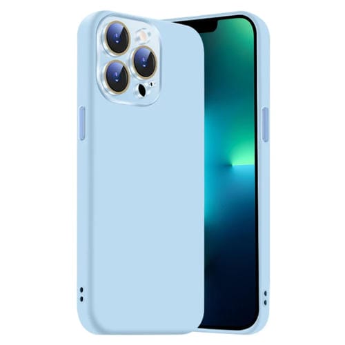 Funda de Silicona Líquida para iPhone 13 Pro Max con NanoLente (Azul Claro)
