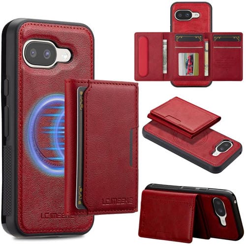 Funda para Google Pixel 9a LC.IMEEKE L5 con tarjetero RFID desmontable y Magsafe (roja)
