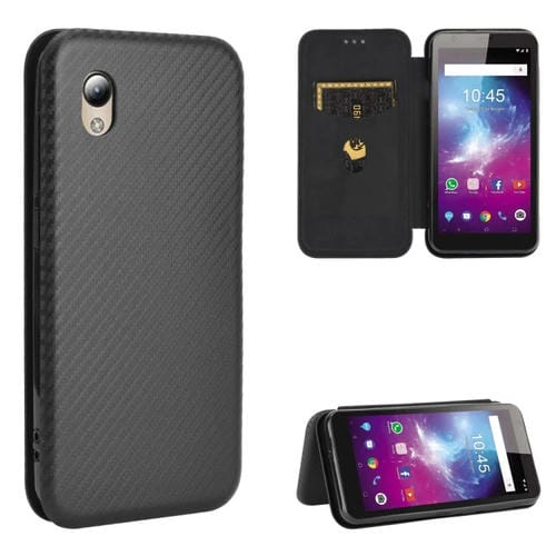 Para ZTE Blade A3 Lite Funda de cuero con textura de fibra de carbono magnética con tapa horizontal TPU + PC + PU con ranura para tarjeta (negro)
