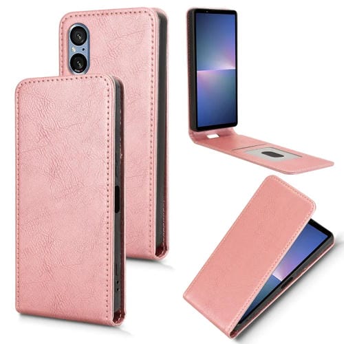Funda de Cuero con Tapa Vertical Magnética para Sony Xperia 5 V (Oro Rosa)