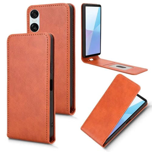 Funda de Cuero para Sony Xperia 10 Vi con Tapa Vertical Magnética (Marrón)